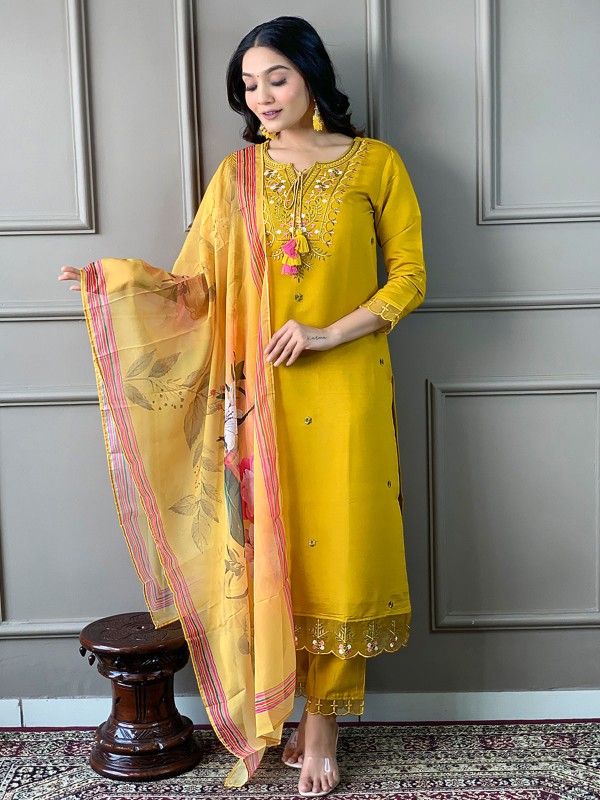 Yellow Chanderi Readymade Kurti